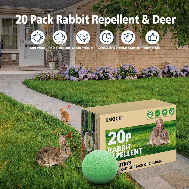 USKICH Rabbit Repellent Outdoor,20 Pack Natural Peppermint Oil Rabbit Repellent Pet Safe,Powerful Rabbit Deterrent,Rabbit Repellant for Garden,Deer Repellent for Outdoor Tree Yard, Safe for Lawn and Plant - Image 2