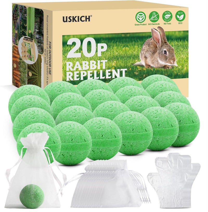 USKICH Rabbit Repellent Outdoor,20 Pack Natural Peppermint Oil Rabbit Repellent Pet Safe,Powerful Rabbit Deterrent,Rabbit Repellant for Garden,Deer Repellent for Outdoor Tree Yard, Safe for Lawn and Plant - Image 1