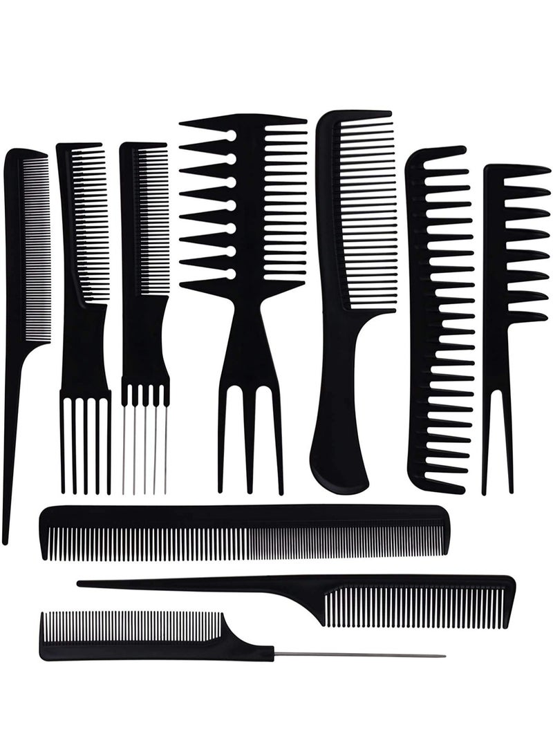 RollsTimi  10-Piece Professional Salon Hair Comb Set Black - Image 1