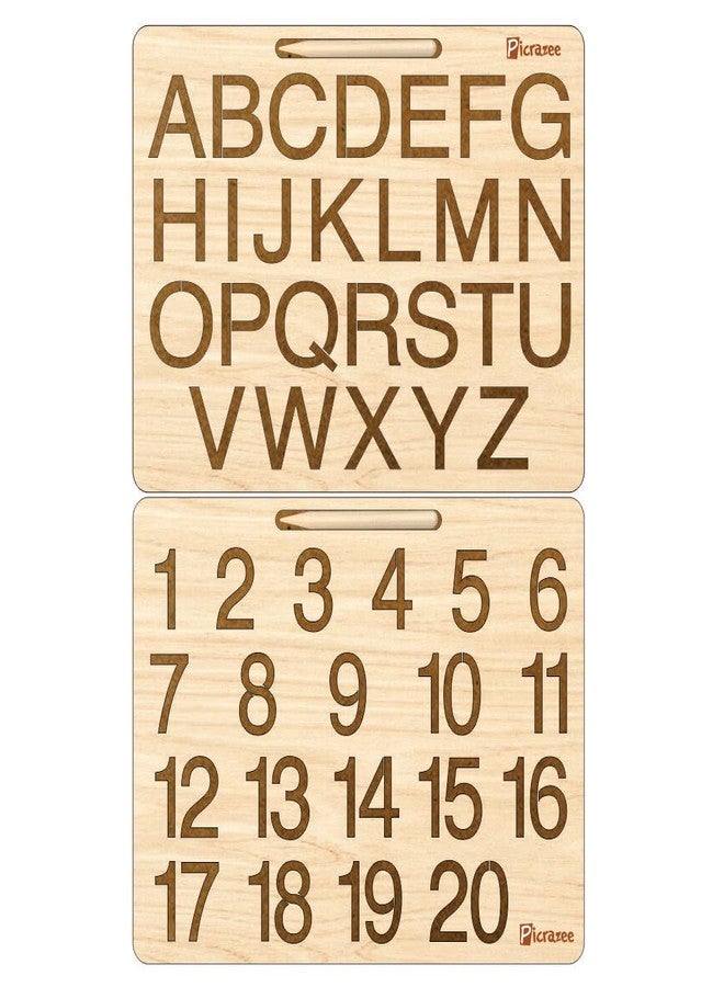 Picrazee Educational Wooden Tracing Board for Kids | Handwriting and Learning Slates for Children | Set of 2 (Capital Alphabets & Numbers) - Image 1