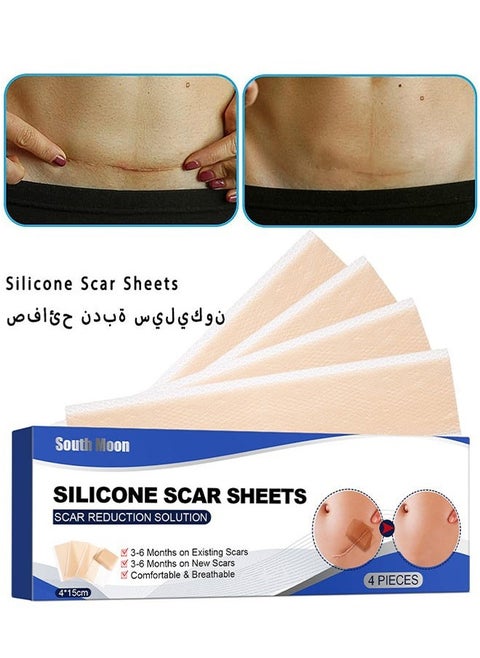Silicone Scar Sheets—Scar Remover Patch, Silicone Scar Sheets For Scars Stretch Mark Treatment Waterproof, 4 Reusable Sheets, Size 5.9" x 1.6"