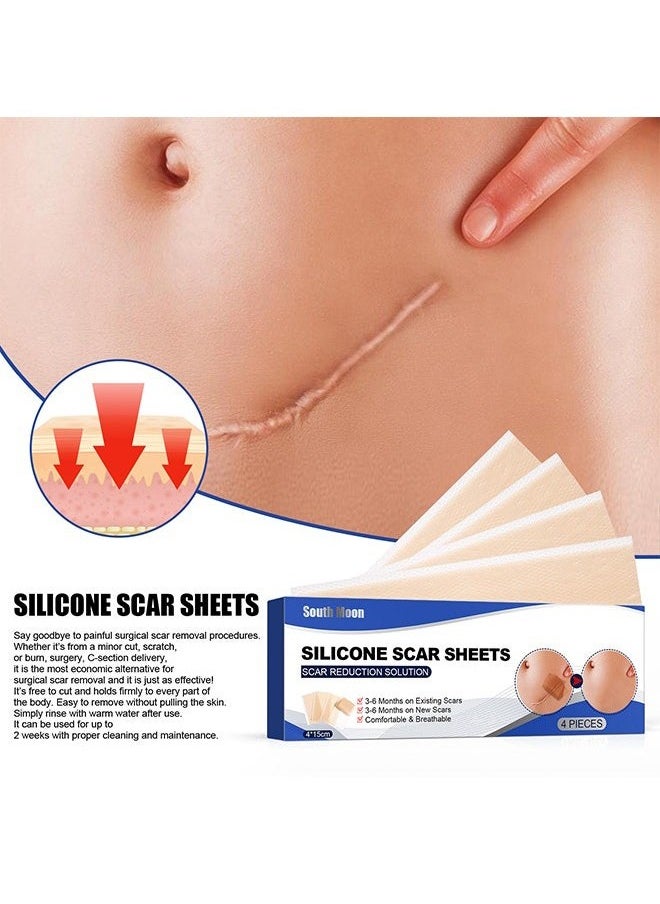 Silicone Scar Sheets—Scar Remover Patch, Silicone Scar Sheets For Scars Stretch Mark Treatment Waterproof, 4 Reusable Sheets, Size 5.9" x 1.6"