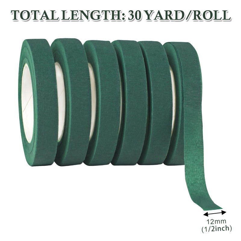 DSUWAZU 6 Roll Floral Tape 1/2inch Flower Tape Dark Green, Floral Tapes for Bouquet Stem Wrapping and Floral Crafts, Wedding Bouquet - Image 2