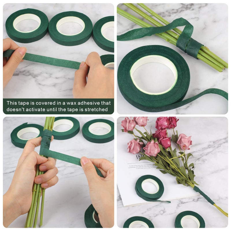 DSUWAZU 6 Roll Floral Tape 1/2inch Flower Tape Dark Green, Floral Tapes for Bouquet Stem Wrapping and Floral Crafts, Wedding Bouquet - Image 3
