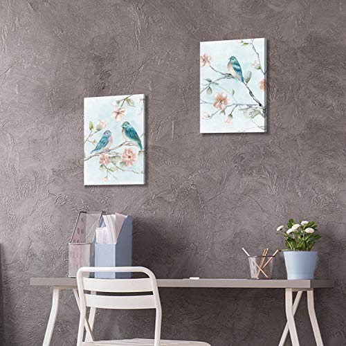 UTOP-art Birds Pictures Wall Art Canvas: Birds on Beautiful Flowers Branch Prints on Canvas Painting for Bedroom（12"x16"x2Panels） - Image 4