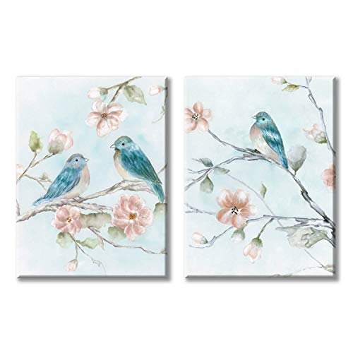 UTOP-art Birds Pictures Wall Art Canvas: Birds on Beautiful Flowers Branch Prints on Canvas Painting for Bedroom（12"x16"x2Panels） - Image 1