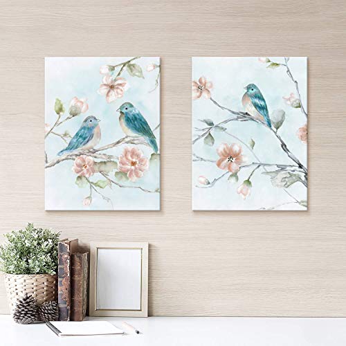 UTOP-art Birds Pictures Wall Art Canvas: Birds on Beautiful Flowers Branch Prints on Canvas Painting for Bedroom（12"x16"x2Panels） - Image 2