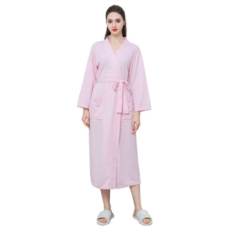Spring Summer Waffle Weave Bathrobe Kimono Pink  - Image 1