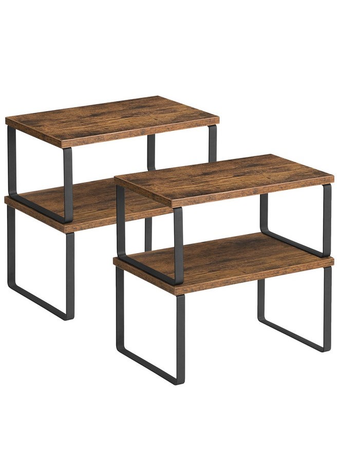 SONGMICS SONGMICS Cabinet Organizer Shelf, Set of 4 Kitchen Counter Shelves, Kitchen Storage, Spice Rack, Stackable, Expandable, Metal and Engineered Wood, Ink Black and Rustic Brown UKCS021X01  - Image 1
