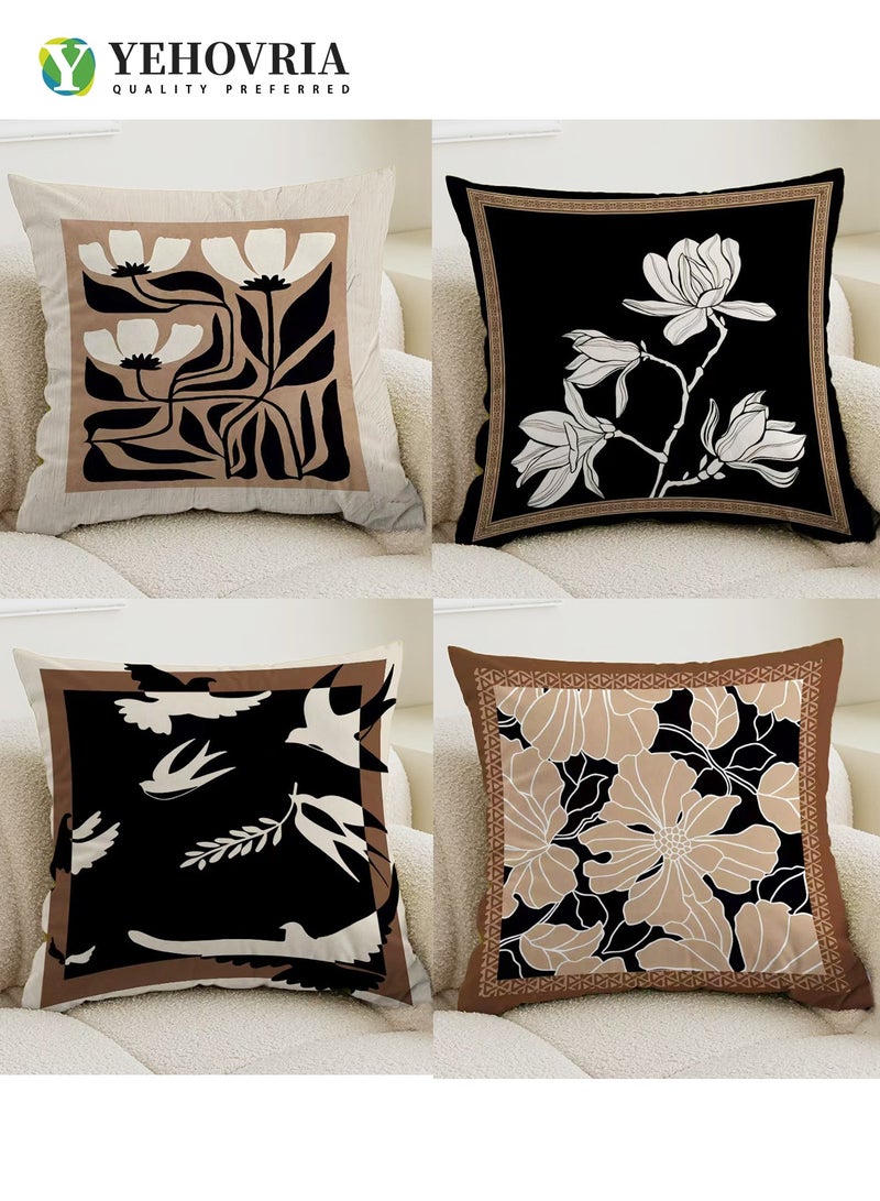 YEHOVRIA Pillow Cover, Set of 4 Abstract Modern Decorative Couch Pillow Case, Short Plush Cushion Cover, Flower Decorative Cushion Covers Pillow Case,18 X 18 Inch（Double sided pattern） - Image 1