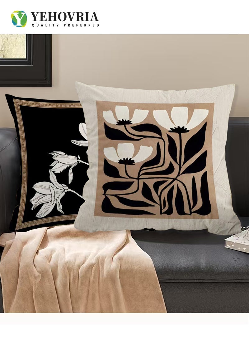 YEHOVRIA Pillow Cover, Set of 4 Abstract Modern Decorative Couch Pillow Case, Short Plush Cushion Cover, Flower Decorative Cushion Covers Pillow Case,18 X 18 Inch（Double sided pattern） - Image 2