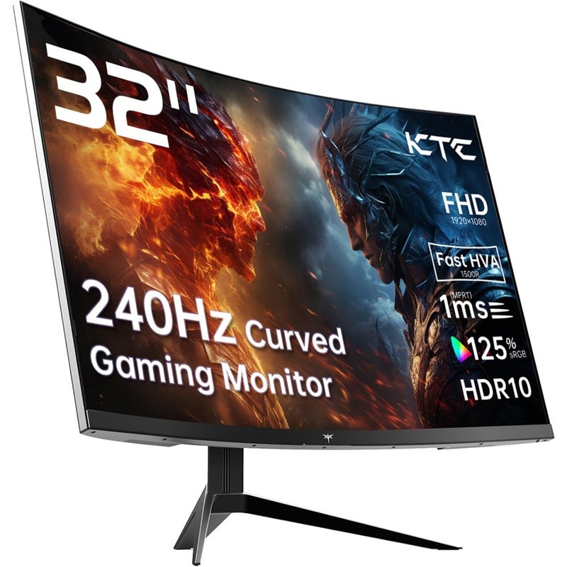 32 Inch 240Hz Curved Gaming Monitor 1500R 1080P Full HD 125 sRGB 1ms Response Time AMD FreeSync G-Sync Compatible HDR10 HDMI/DisplayPort/USB Ports VESA Mountable Tilt Adjustable For Xbox PS5 Nintendo Switch Black - Image 1