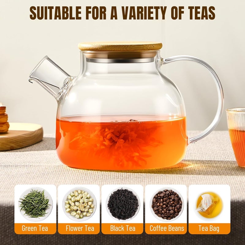 PARACITY Glass Teapot Stovetop 34oz/1000ml, Borosilicate Clear Tea Kettle with Removable 18/8 Stainless Steel Infuser,Glass Tea Kettle with Wooden Lid, Teapot for Loose Leaf Tea Fruit Tea Fragrant Tea - Image 5