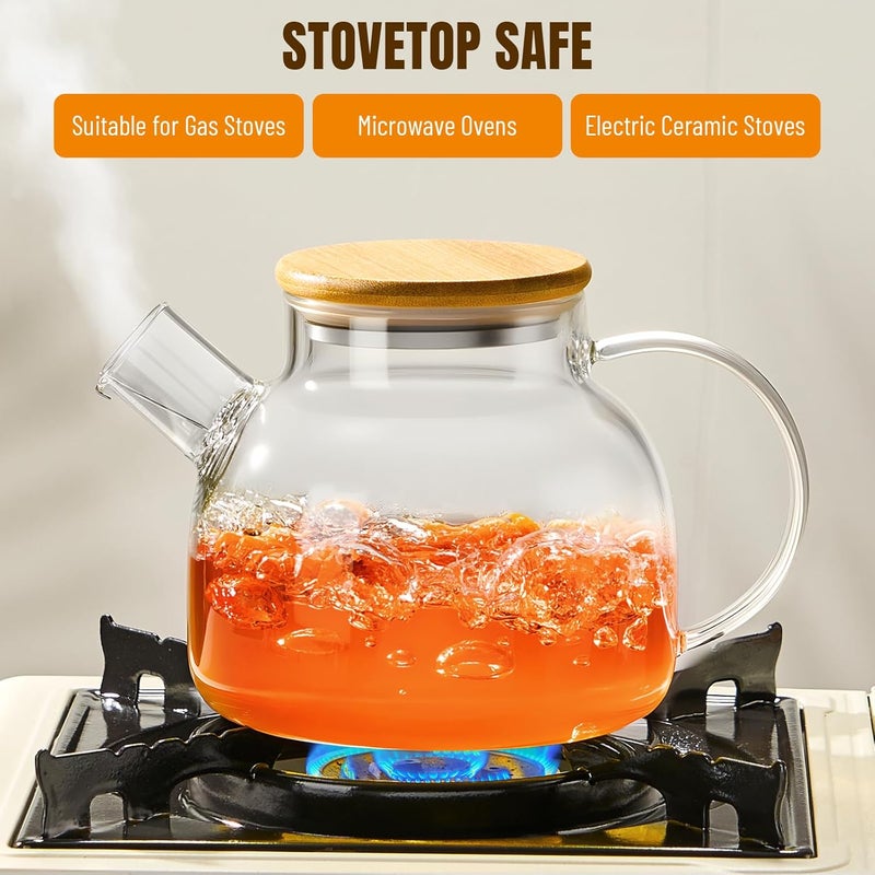 PARACITY Glass Teapot Stovetop 34oz/1000ml, Borosilicate Clear Tea Kettle with Removable 18/8 Stainless Steel Infuser,Glass Tea Kettle with Wooden Lid, Teapot for Loose Leaf Tea Fruit Tea Fragrant Tea - Image 3