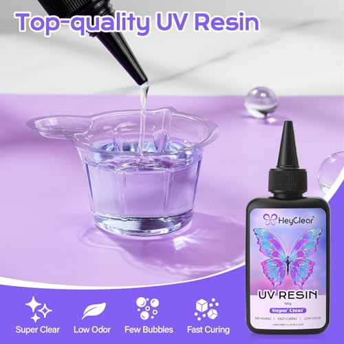 HeyClear UV Resin Kit 200g with Upgraded Large UV Light, Molds and Casting Tools -Super Clear, Hard, Premixed and Fast Curing UV Glue for Coating, Jewelry Making, DIY Craft Decorations - Image 5