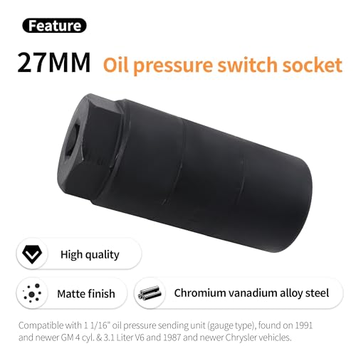OXCANO Oil Pressure Sensor Socket, 1 1/16 Socket Switch Compatible with 3/8" Drive or 1 1/8" Hex Wrench, Professional for Quick Removing/Installing Sending Unit (Black) - Image 3