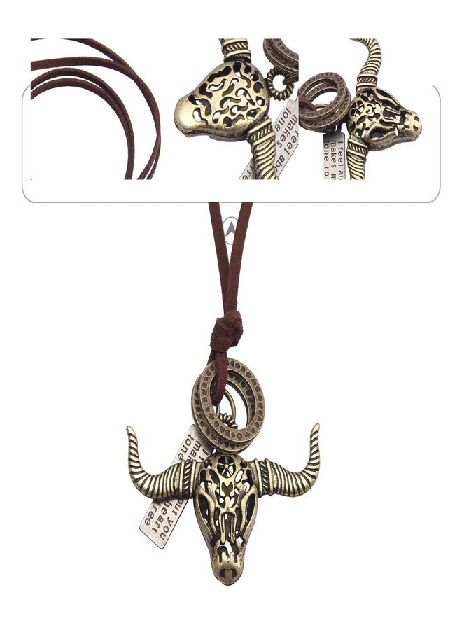 joymiao Bull Skull Necklace for Women Men Vintage Necklace Charms Pendant Leather Necklace for Women Cord Necklace with Pendant Hippie Jewelry - Image 5