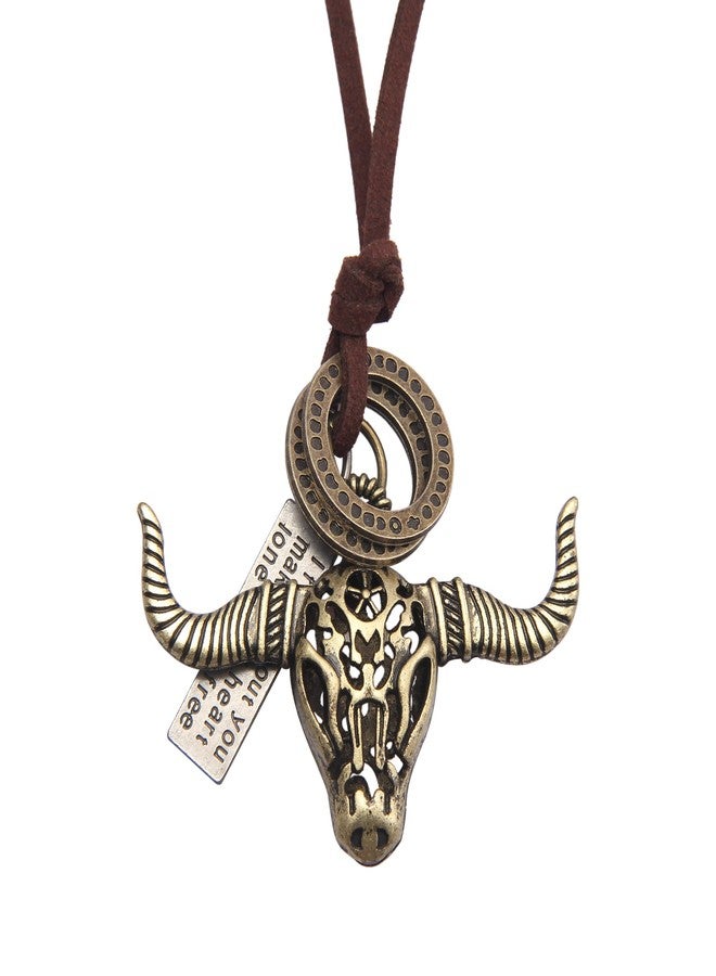 joymiao Bull Skull Necklace for Women Men Vintage Necklace Charms Pendant Leather Necklace for Women Cord Necklace with Pendant Hippie Jewelry - Image 1