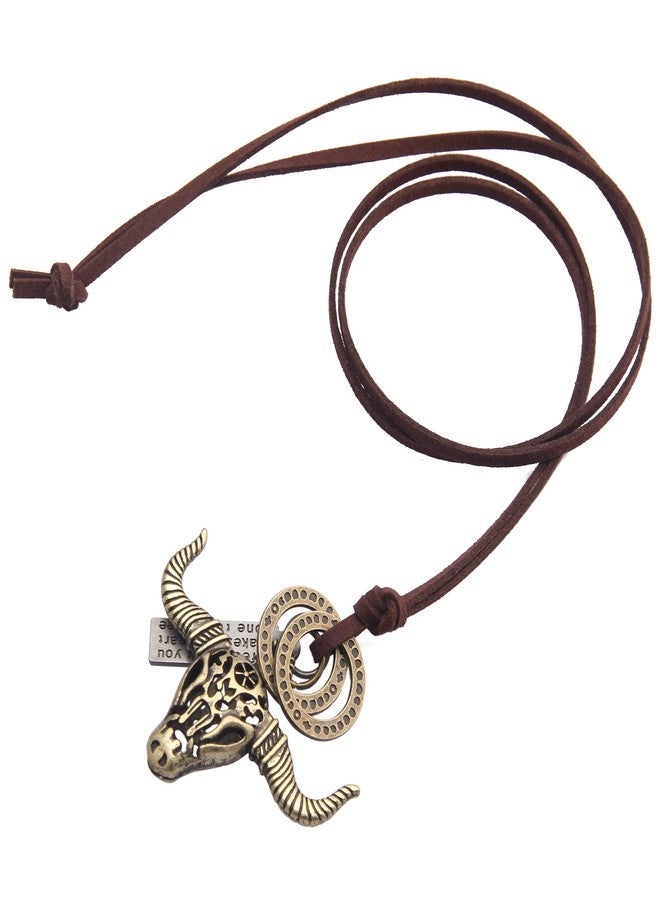 joymiao Bull Skull Necklace for Women Men Vintage Necklace Charms Pendant Leather Necklace for Women Cord Necklace with Pendant Hippie Jewelry - Image 2