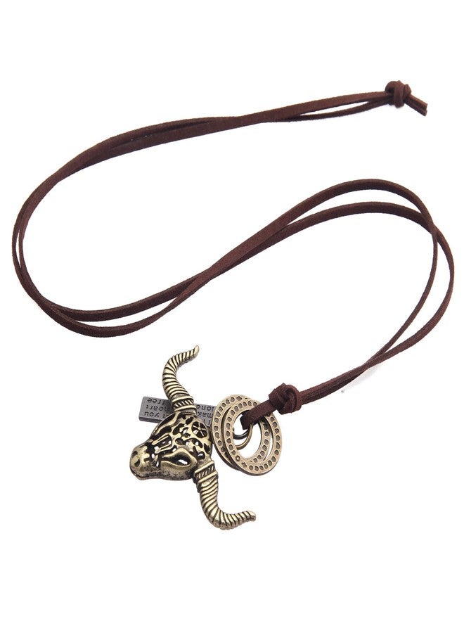joymiao Bull Skull Necklace for Women Men Vintage Necklace Charms Pendant Leather Necklace for Women Cord Necklace with Pendant Hippie Jewelry - Image 3