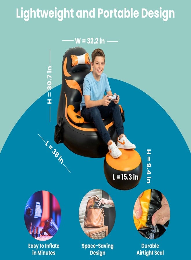 Qadory Inflatable Gaming Chair for Kids – Supports Up to 300 lbs, Includes Air Pump, Cup Holder, 2 Pockets – Durable Bean Bag Seat, Comfy Kids Gaming Chair & Top Gamer Chairs for Kid Room - Image 2