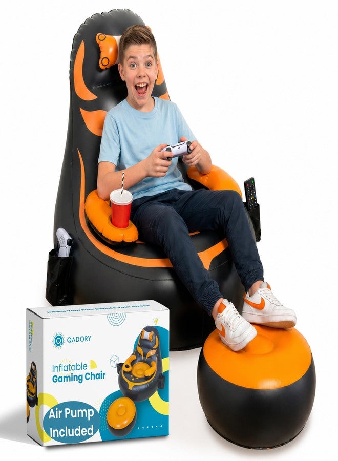 Qadory Inflatable Gaming Chair for Kids – Supports Up to 300 lbs, Includes Air Pump, Cup Holder, 2 Pockets – Durable Bean Bag Seat, Comfy Kids Gaming Chair & Top Gamer Chairs for Kid Room - Image 1