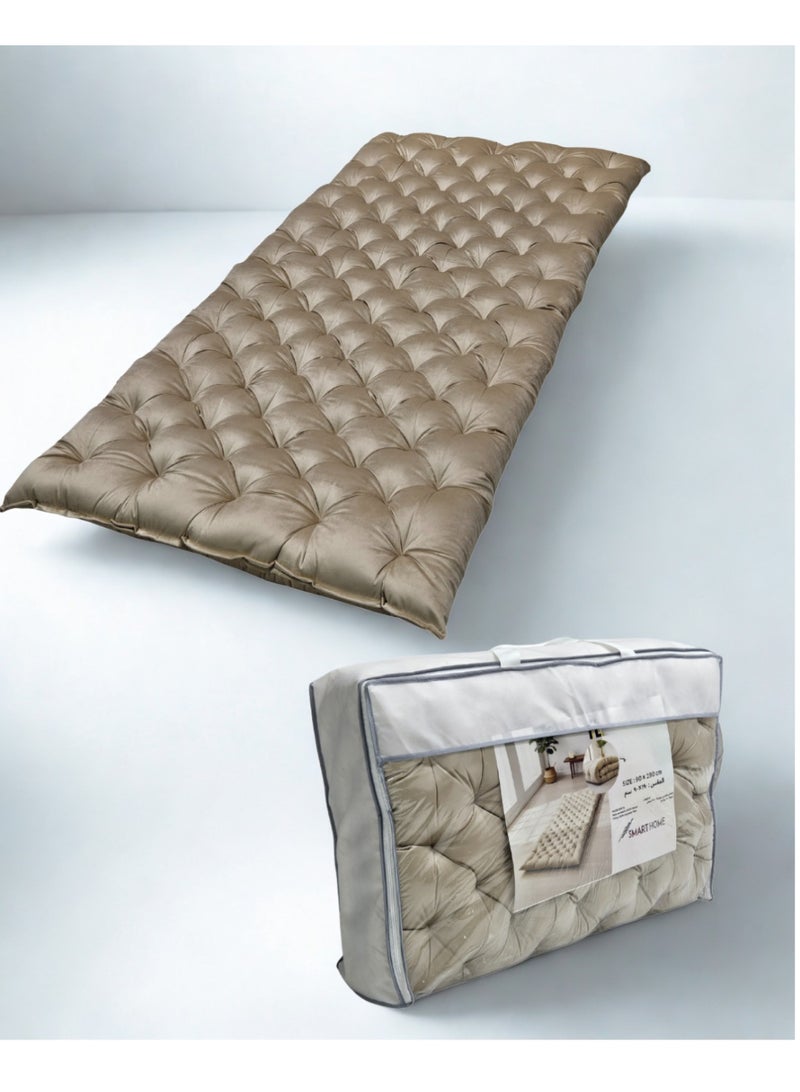 سمارت هوم مرتبة ومطرحة أرضية فاخرة بقماش مخمل ناعم وحشوة بوليستر كثيفة – فراش أرضي مريح للنوم والضيافة والجلسات المنزلية – مرتبة فردية قابلة للطي للاستعمال اليومي – مقاس 190×90×10 سم - (المرتبة مع الشنطة) - Image 1