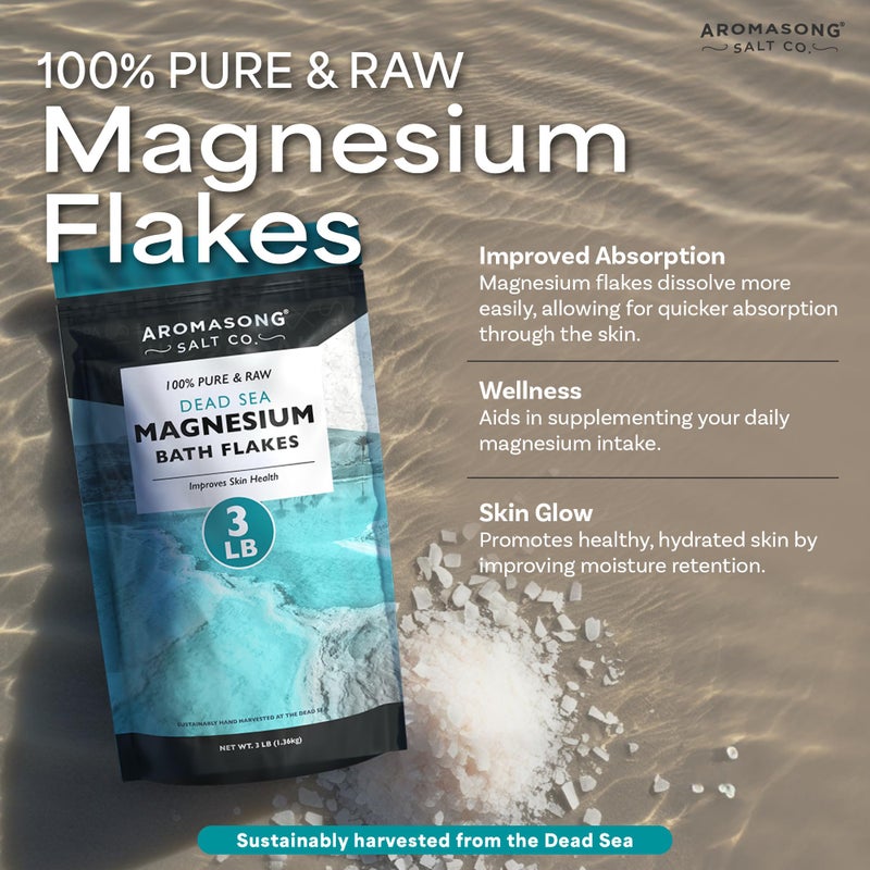 Aromasong Magnesium Flakes for Bath from The Dead Sea- 3 LB Resealable Pack Magnesium Chloride Flakes -Organic Bath Salt Muscle Relaxing Mineral Soak (Packaging May Vary) - Image 3