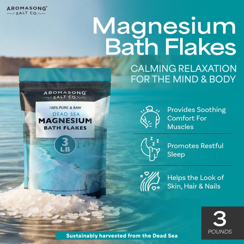 Aromasong Magnesium Flakes for Bath from The Dead Sea- 3 LB Resealable Pack Magnesium Chloride Flakes -Organic Bath Salt Muscle Relaxing Mineral Soak (Packaging May Vary) - Image 2