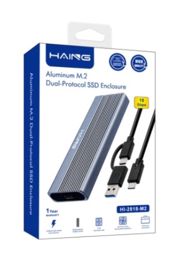 Haing حافظة SSD M2 NVME 2 في 1 هيكل من سبائك الألمنيوم - Image 1