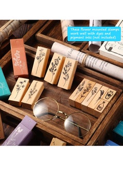 Excefore Vintage Wood Rubber Stamps, 16 Pieces Decorative Flower and Plant Wooden Mounted Stamp Set for DIY Crafting, Scrapbook, Painting, Letters Diary, Teaching, and Card Making  - Image 2