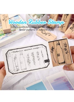 Excefore Vintage Wood Rubber Stamps, 16 Pieces Decorative Flower and Plant Wooden Mounted Stamp Set for DIY Crafting, Scrapbook, Painting, Letters Diary, Teaching, and Card Making  - Image 3