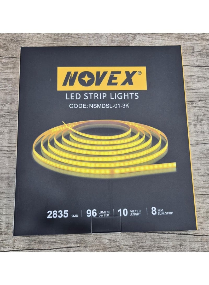 NOVEX 10M LED Strip Light 2835 SMD 24V Warm White 3000K 120 LEDs/M 10W/M 8mm Slim IP20 – NSMDSL-01-3K - Image 4