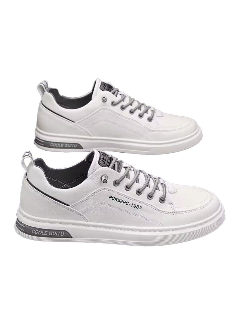 Mei Stylish Men's White Low-Top Sneakers with Grey Accents, Casual and Stylish Lace-Up Shoes for Everyday Wear - Image 1