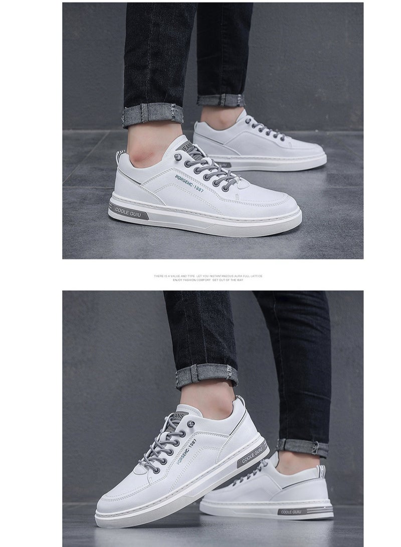 Mei Stylish Men's White Low-Top Sneakers with Grey Accents, Casual and Stylish Lace-Up Shoes for Everyday Wear - Image 5