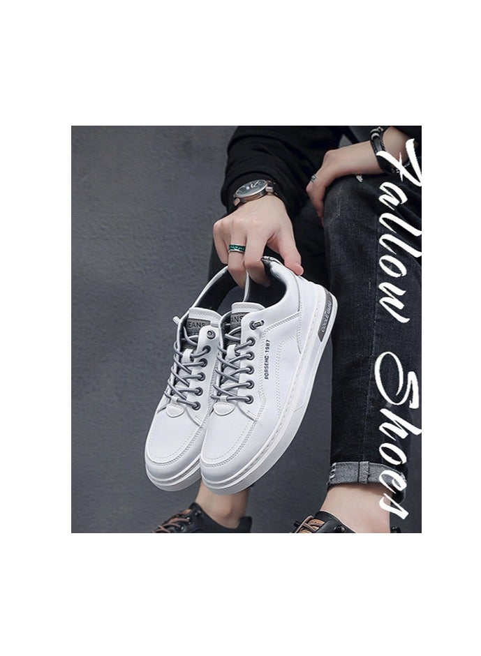 Mei Stylish Men's White Low-Top Sneakers with Grey Accents, Casual and Stylish Lace-Up Shoes for Everyday Wear - Image 4