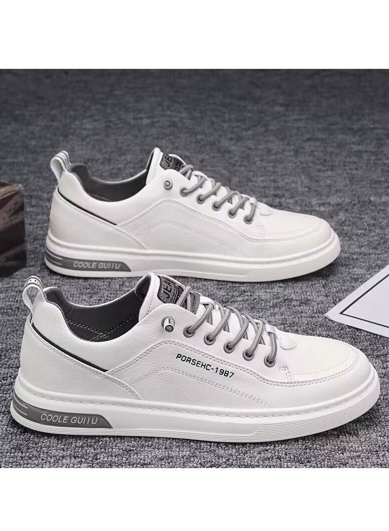 Mei Stylish Men's White Low-Top Sneakers with Grey Accents, Casual and Stylish Lace-Up Shoes for Everyday Wear - Image 2