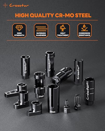 Crosstar 12Pcs Professional O2 Sensor Socket & Thread Chaser Set | 22mm(7/8"), 27mm, 1-1/16" Sockets | 1/2" & 3/8" Drive Oxygen Sensor Removal Tool for Oil Pressure, Vacuum, Thermal Sensors - Image 2