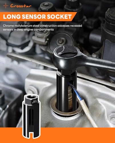 Crosstar 12Pcs Professional O2 Sensor Socket & Thread Chaser Set | 22mm(7/8"), 27mm, 1-1/16" Sockets | 1/2" & 3/8" Drive Oxygen Sensor Removal Tool for Oil Pressure, Vacuum, Thermal Sensors - Image 5