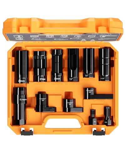 Crosstar 12Pcs Professional O2 Sensor Socket & Thread Chaser Set | 22mm(7/8"), 27mm, 1-1/16" Sockets | 1/2" & 3/8" Drive Oxygen Sensor Removal Tool for Oil Pressure, Vacuum, Thermal Sensors - Image 1