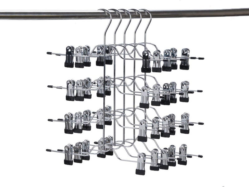 5 Quality 4Tier Pant Skirt Trouser Hangers Heavy Duty Metal and Clips Great for Slacks Trousers Jeans Towels 5