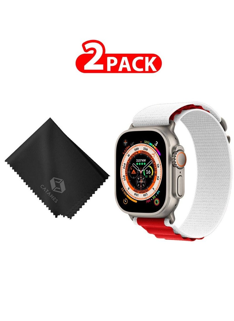 CATANES - 2 Packs Of Apple Watch Band and Microfiber Cloth Alpine Loop Band 49mm 45mm 44mm 42mm Women Men Adjustable with Metal G-Hook Strap for iWatch Ultra Series SE 8/7/6/5/4/3/2/1 White Red - Image 1
