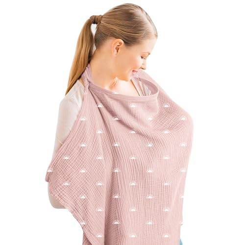 Konssy Muslin Nursing Cover for Baby Breastfeeding Breathable 100 Cotton Breastfeeding Cover with Rigid Hoop for Mother Nursing Apron Multiuse Carseat Canopy - Image 1
