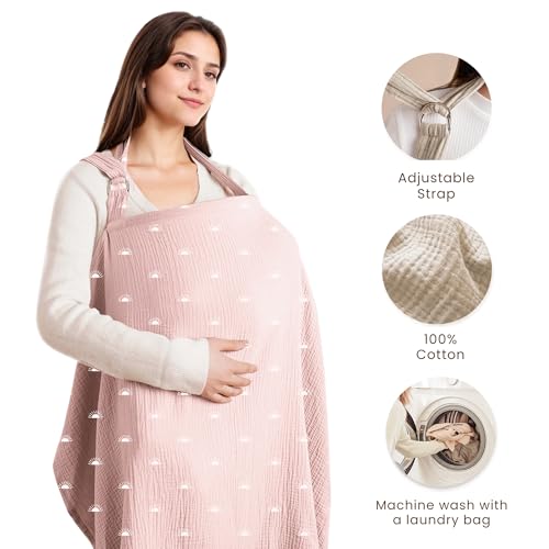 Konssy Muslin Nursing Cover for Baby Breastfeeding Breathable 100 Cotton Breastfeeding Cover with Rigid Hoop for Mother Nursing Apron Multiuse Carseat Canopy - Image 3