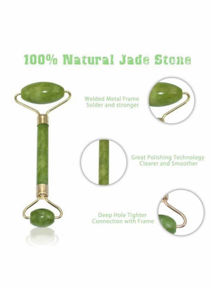 4 Pieces Jade Roller Facial Ridged Roller Kits Skin Roller with Gua Sha Scraping Massage Tools Anti Aging and Wrinkles for Face Eye Neck Good Gift Idea Green Ridged Roller Green Jade Roller - Image 3