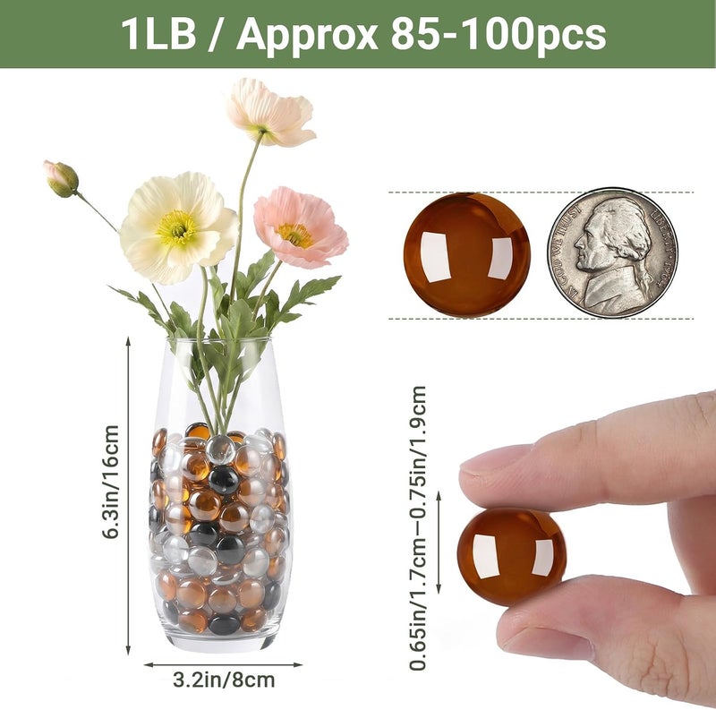 Suream Flat Glass Marbles for Vase, 1LB Mixed Colour Glass Pebbles Beads, Flat Bottom Marble Beads for Home Decorative Art Craft Vase Filler - Image 2