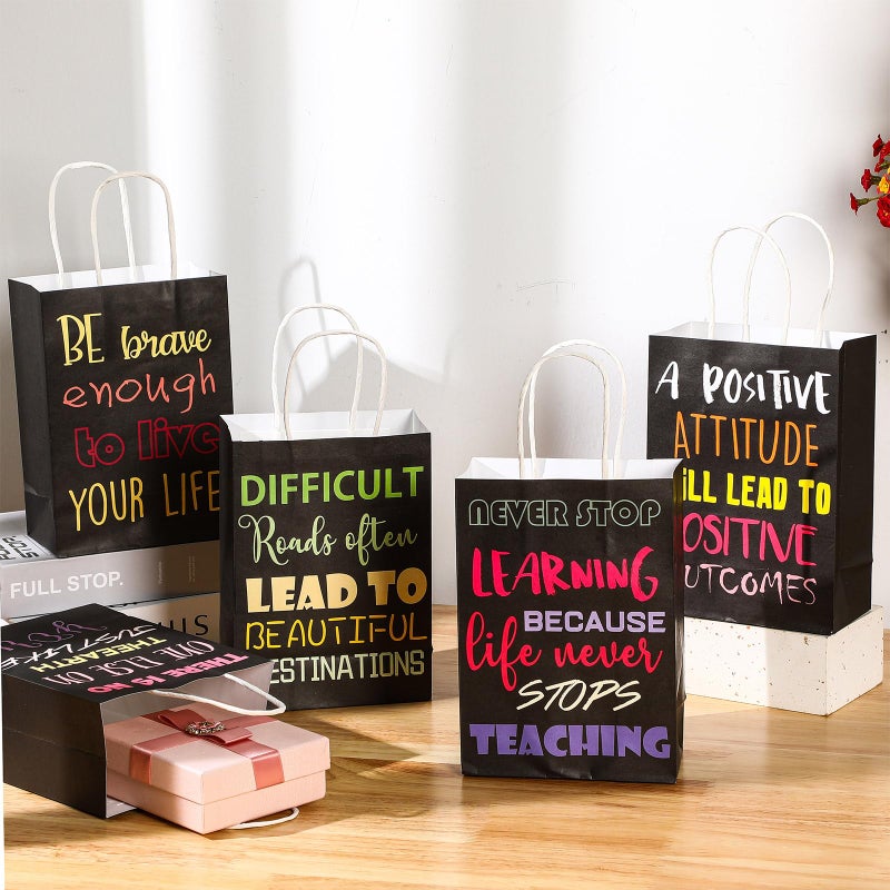 Berlune 24 Pcs Motivational Black Gift Bags with Handles Black Paper Bags Inspirational Quote Small Gift Kraft Paper Pack with Handles for Retail, Business, Party Favors - Image 5