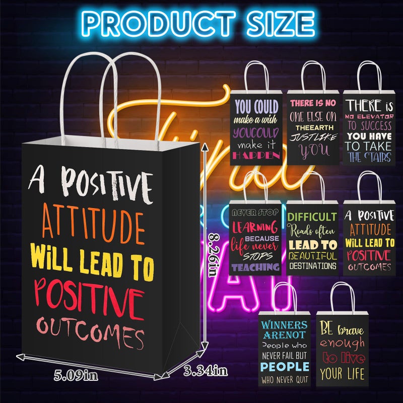 Berlune 24 Pcs Motivational Black Gift Bags with Handles Black Paper Bags Inspirational Quote Small Gift Kraft Paper Pack with Handles for Retail, Business, Party Favors - Image 2