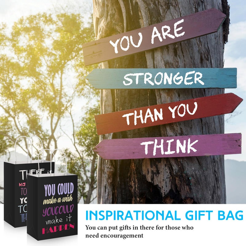Berlune 24 Pcs Motivational Black Gift Bags with Handles Black Paper Bags Inspirational Quote Small Gift Kraft Paper Pack with Handles for Retail, Business, Party Favors - Image 4