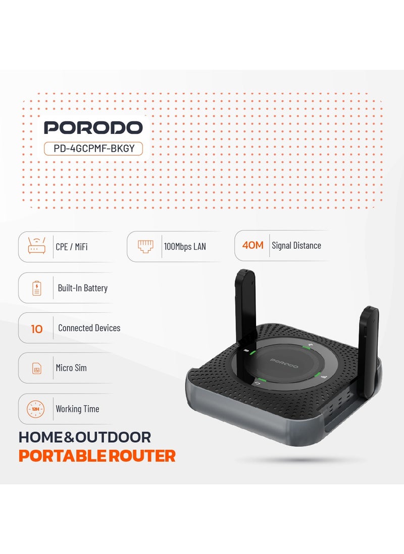 Portable CPE MiFi 3G/4G Wireless Router 4000mAh / 40m Signal Distance / 10 Connected Devices / 100Mbps LAN / Micro SIM - Black/Grey